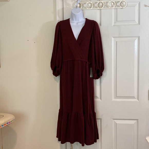 Max Studio Women's Burgundy V-Neck Sweater Dress - Picture 2 of 8